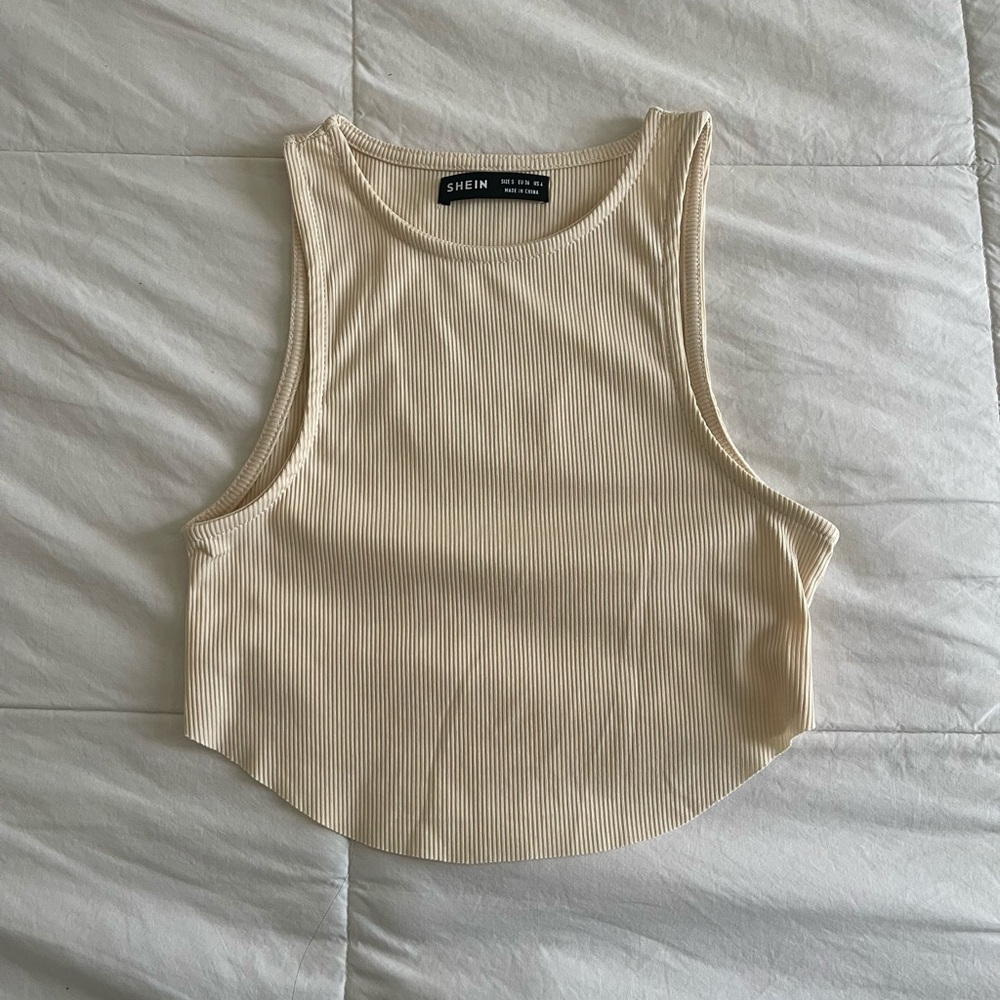 SHEIN Beige Ribbed Cropped Tank Top